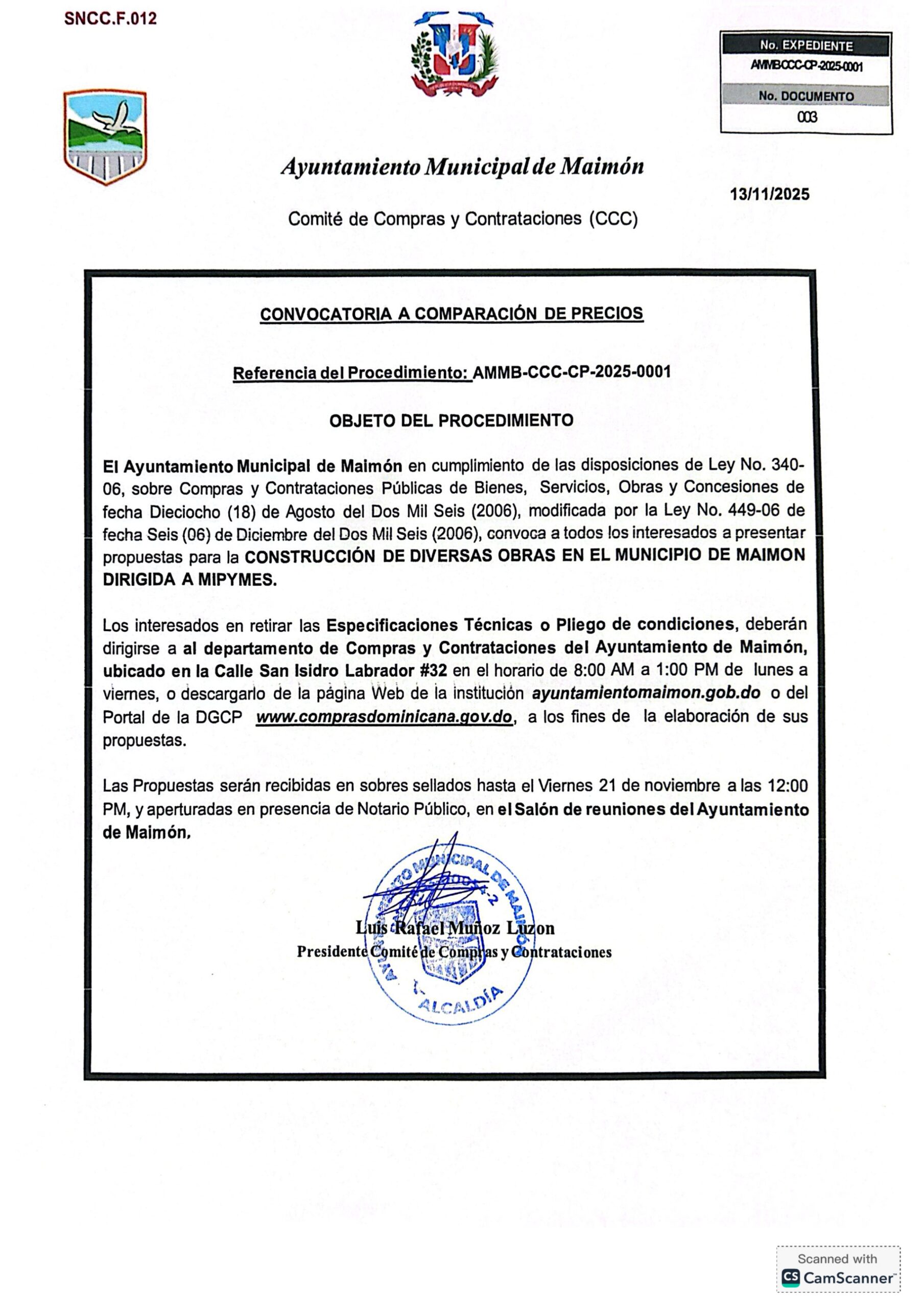 Convocatoria a Comparación de Precio