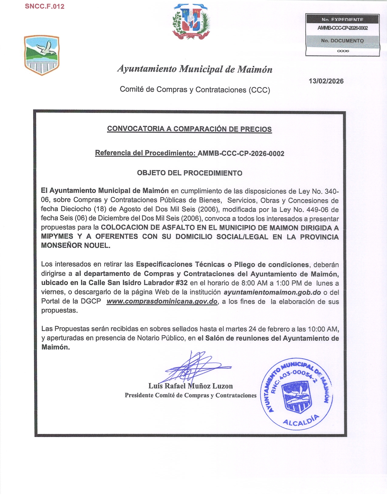 CONVOCATORIA A COMPARACION DE PRECIOS