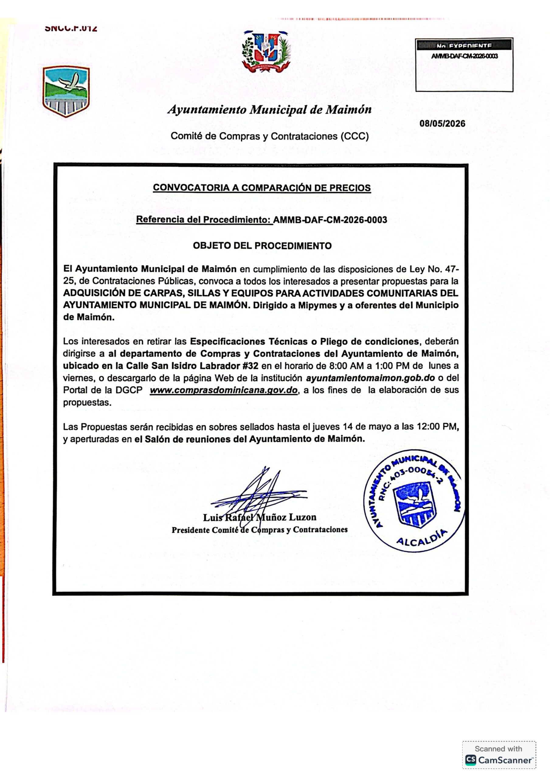 Convocatoria a Comparación de precios